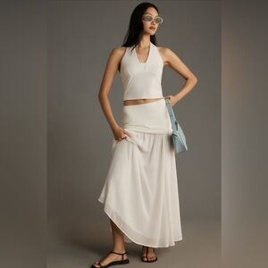 Anthropologie Drop Waist Maxi Skirt. Cream. New with tags. Small.